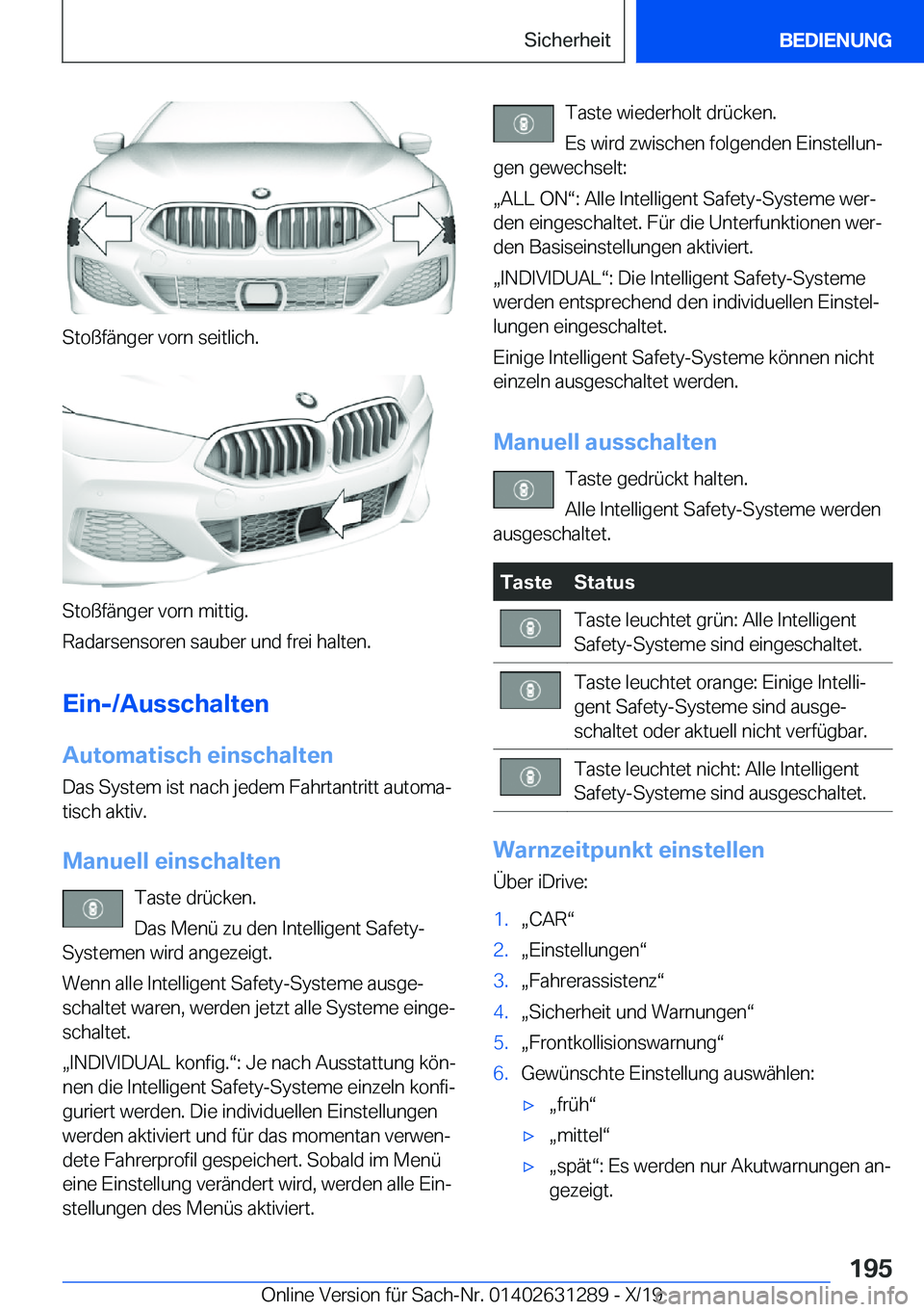 BMW M8 2020  Betriebsanleitungen (in German) �S�t�o�