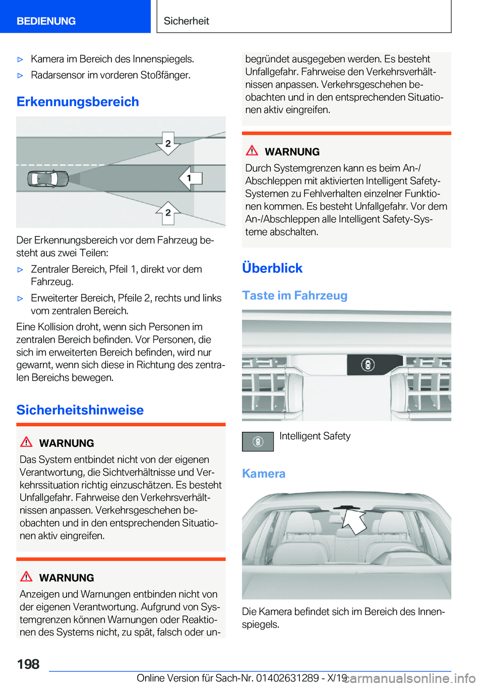 BMW M8 2020  Betriebsanleitungen (in German) 'x�K�a�m�e�r�a��i�m��B�e�r�e�i�c�h��d�e�s��I�n�n�e�n�s�p�i�e�g�e�l�s�.'x�R�a�d�a�r�s�e�n�s�o�r��i�m��v�o�r�d�e�r�e�n��S�t�o�
