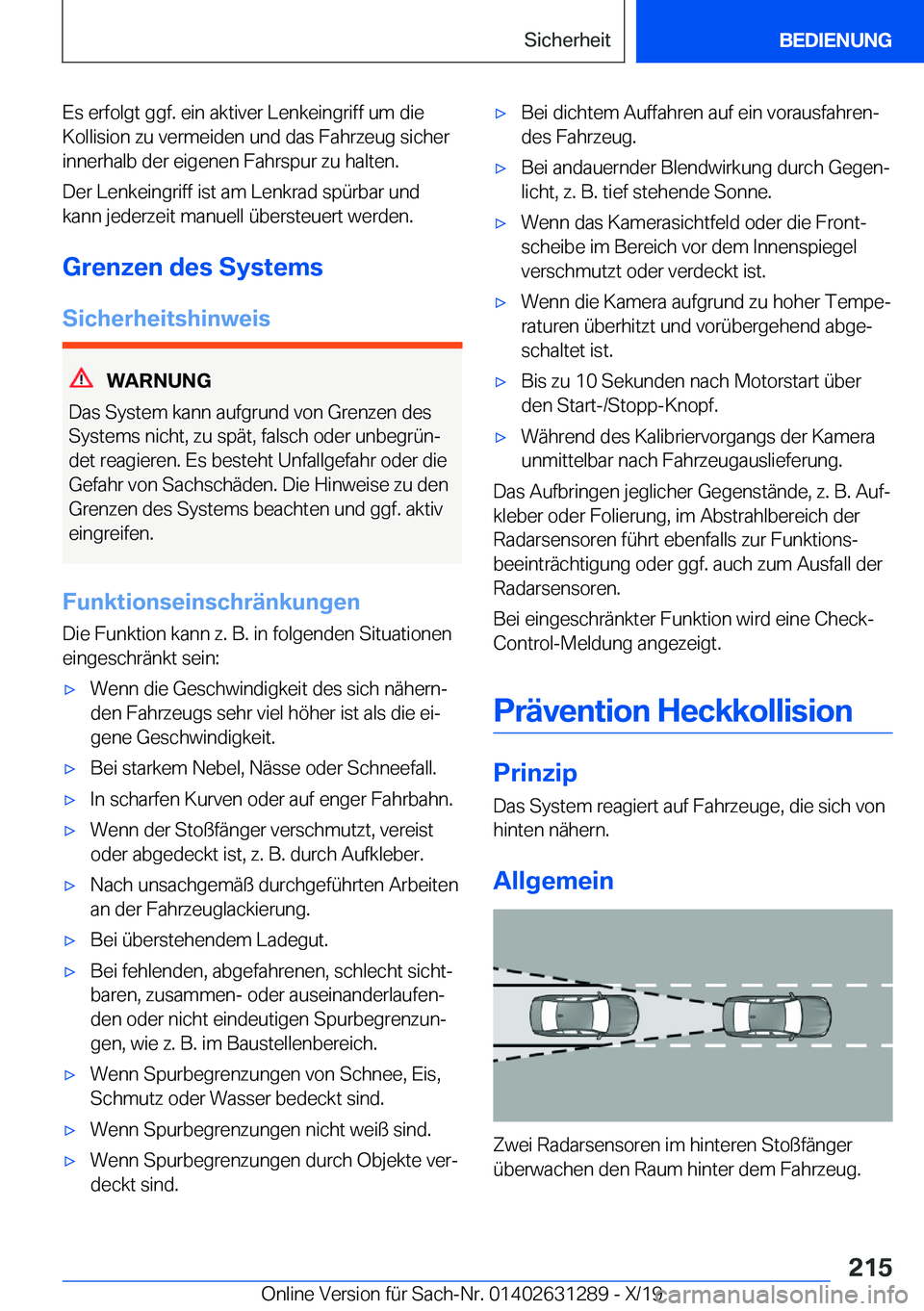 BMW M8 2020  Betriebsanleitungen (in German) �E�s��e�r�f�o�l�g�t��g�g�f�.��e�i�n��a�k�t�i�v�e�r��L�e�n�k�e�i�n�g�r�i�f�f��u�m��d�i�e�K�o�l�l�i�s�i�o�n��z�u��v�e�r�m�e�i�d�e�n��u�n�d��d�a�s��F�a�h�r�z�e�u�g��s�i�c�h�e�r
�i�n�n�e�r�h�