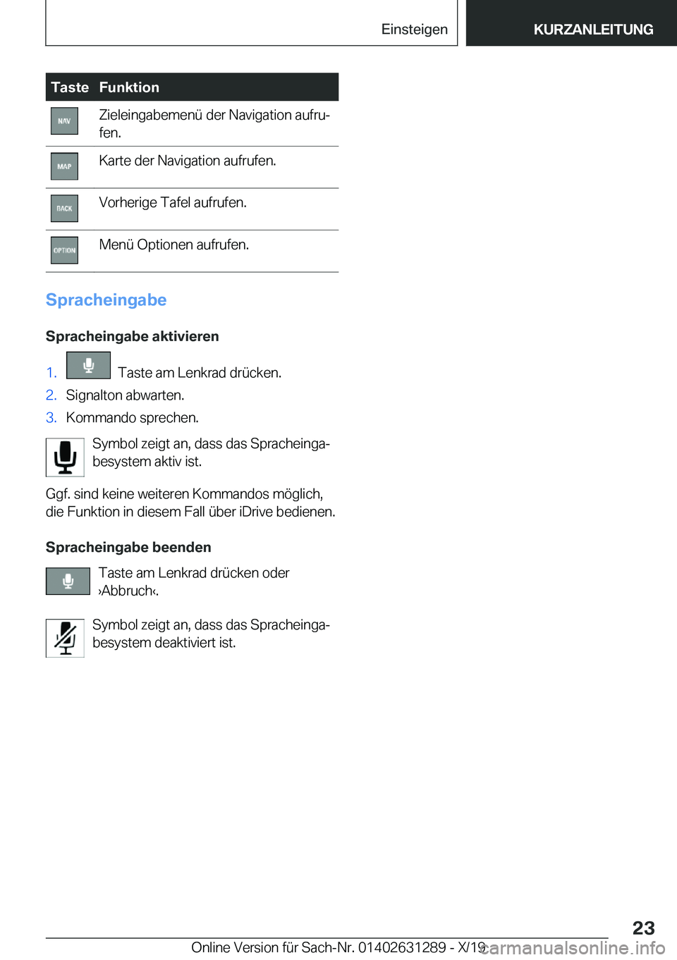 BMW M8 2020  Betriebsanleitungen (in German) �T�a�s�t�e�F�u�n�k�t�i�o�n�Z�i�e�l�e�i�n�g�a�b�e�m�e�n�