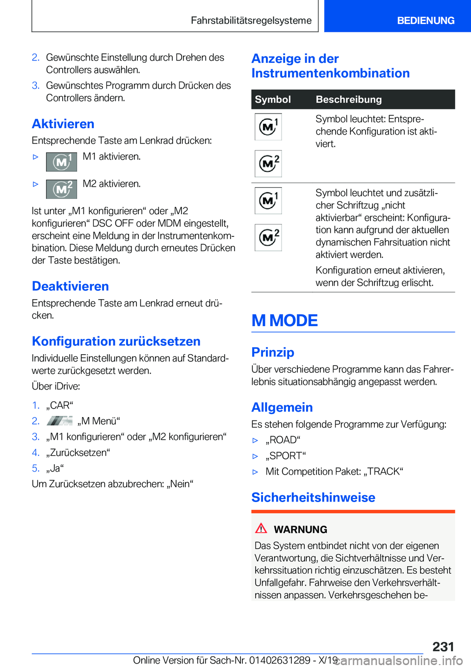 BMW M8 2020  Betriebsanleitungen (in German) �2�.�G�e�w�