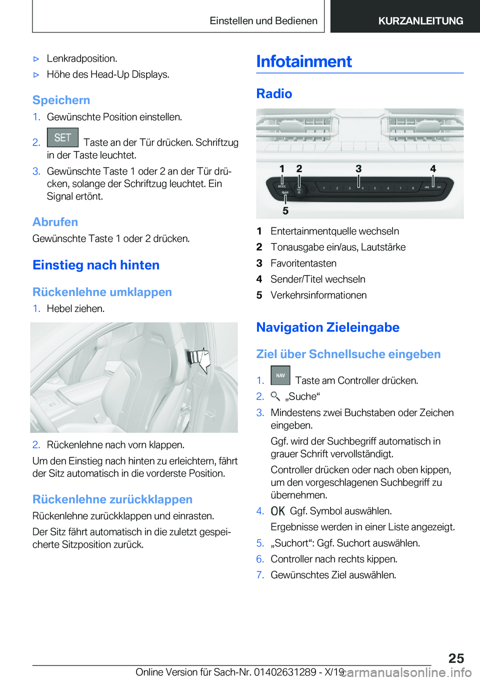 BMW M8 2020  Betriebsanleitungen (in German) 'x�L�e�n�k�r�a�d�p�o�s�i�t�i�o�n�.'x�H�