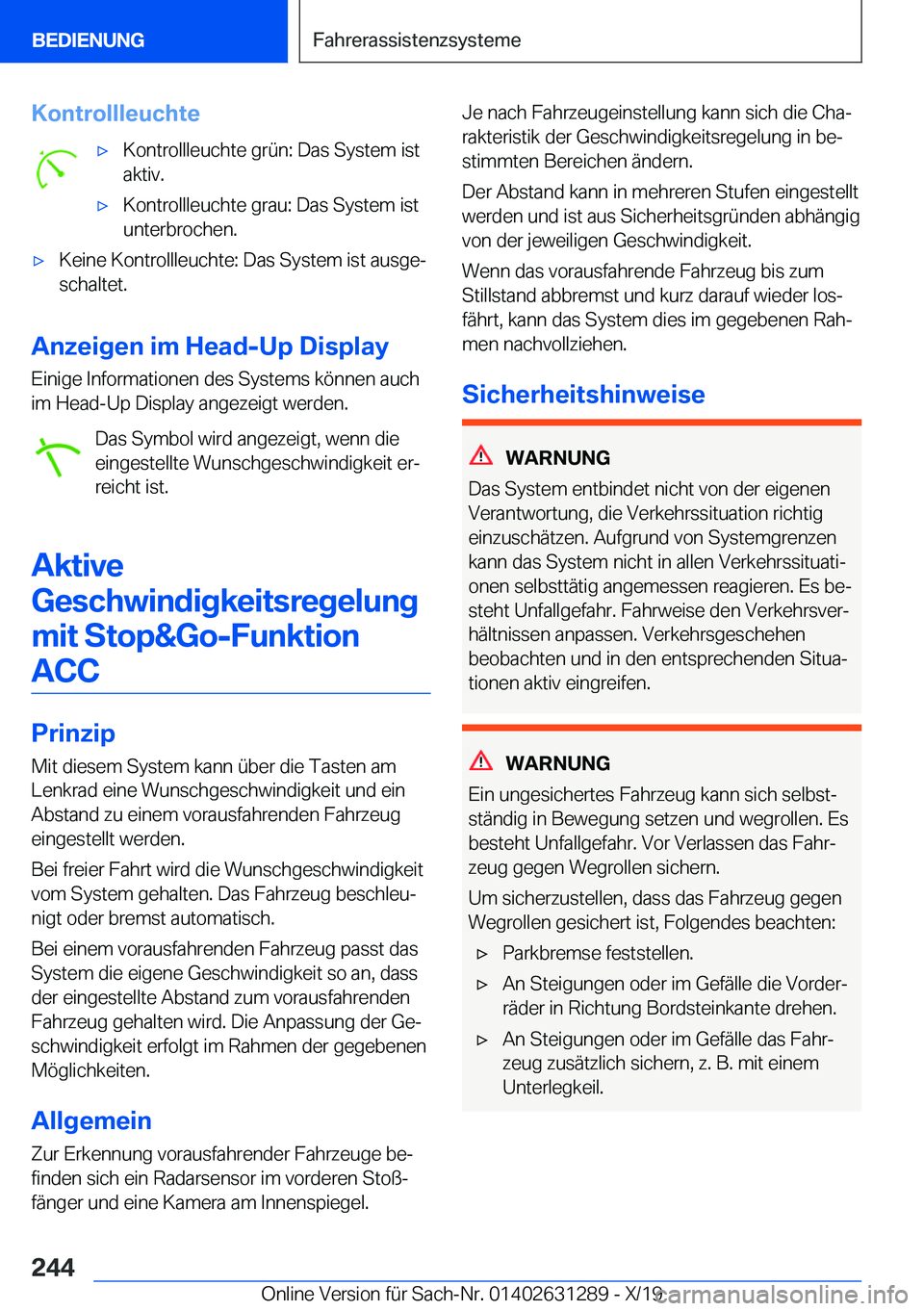 BMW M8 2020  Betriebsanleitungen (in German) �K�o�n�t�r�o�l�l�l�e�u�c�h�t�e'x�K�o�n�t�r�o�l�l�l�e�u�c�h�t�e��g�r�