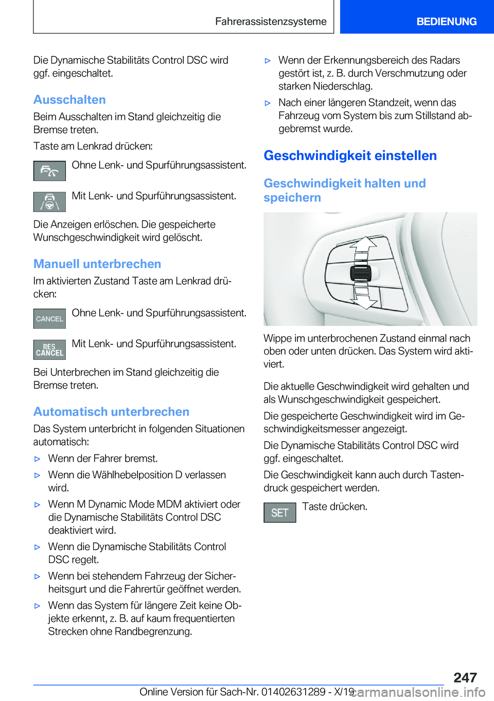 BMW M8 2020  Betriebsanleitungen (in German) �D�i�e��D�y�n�a�m�i�s�c�h�e��S�t�a�b�i�l�i�t�