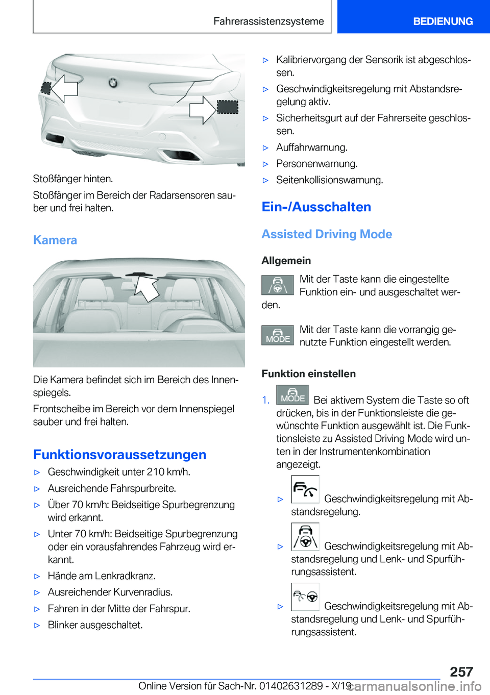 BMW M8 2020  Betriebsanleitungen (in German) �S�t�o�