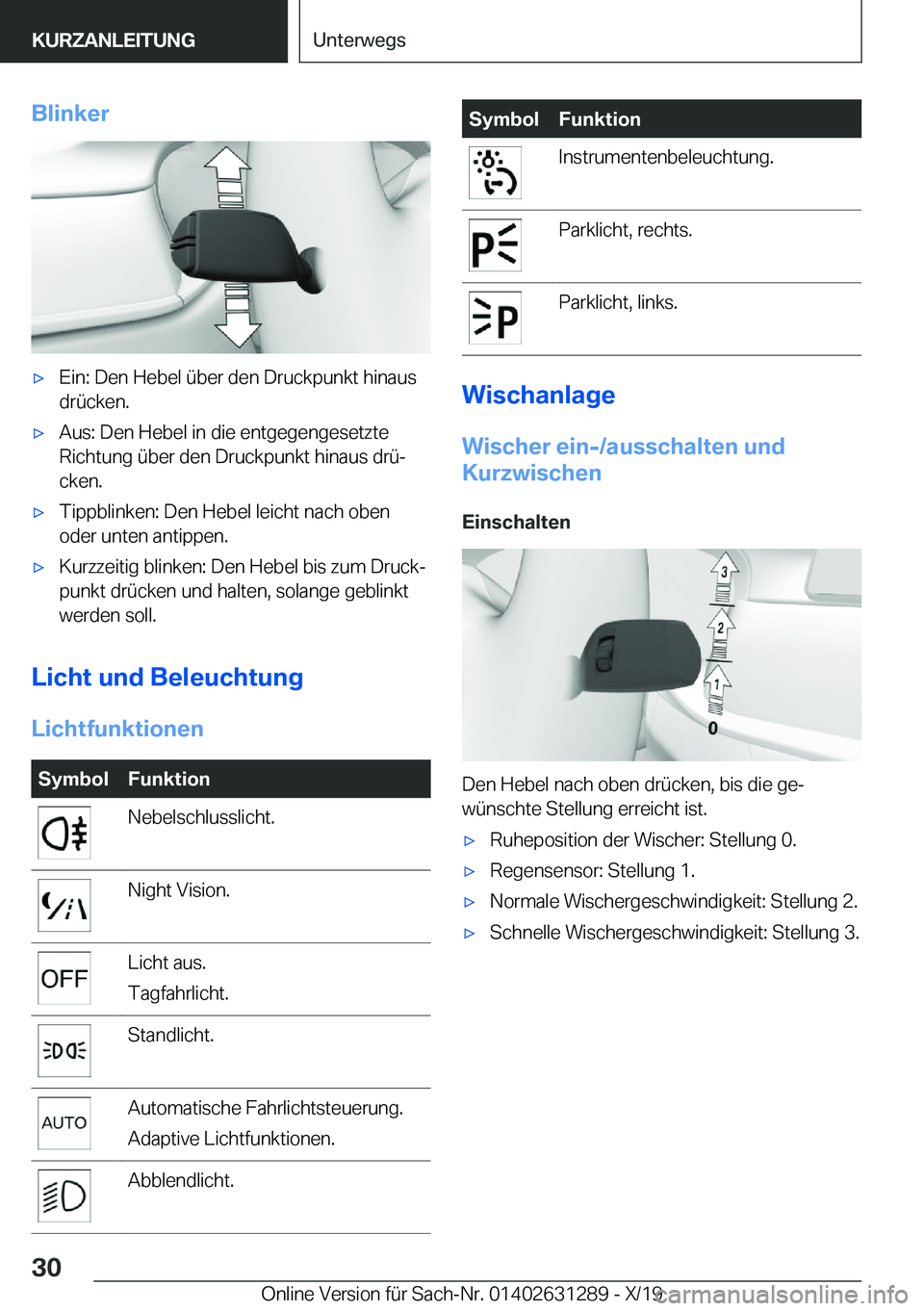 BMW M8 2020  Betriebsanleitungen (in German) �B�l�i�n�k�e�r'x�E�i�n�:��D�e�n��H�e�b�e�l��