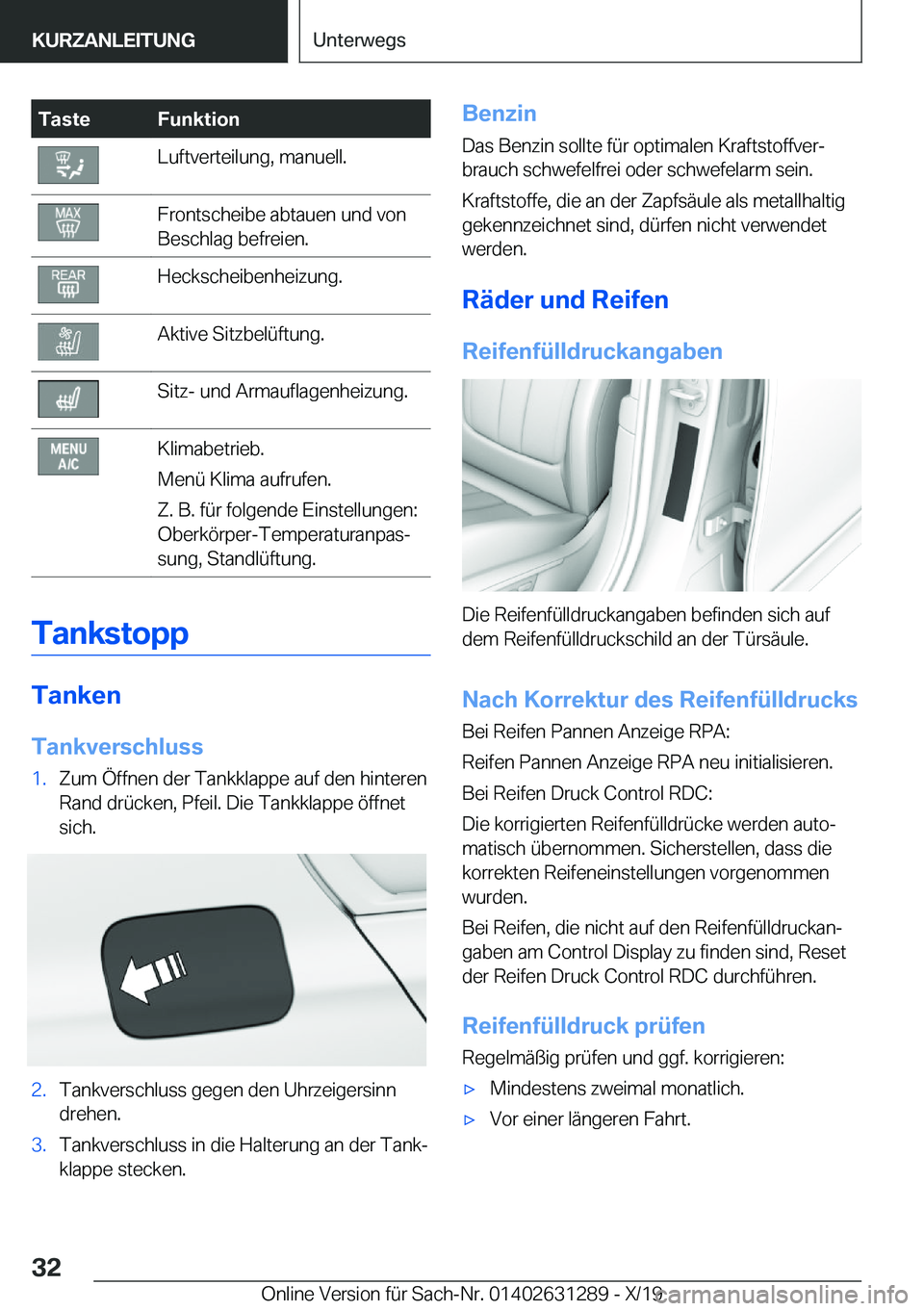 BMW M8 2020  Betriebsanleitungen (in German) �T�a�s�t�e�F�u�n�k�t�i�o�n�L�u�f�t�v�e�r�t�e�i�l�u�n�g�,��m�a�n�u�e�l�l�.�F�r�o�n�t�s�c�h�e�i�b�e��a�b�t�a�u�e�n��u�n�d��v�o�n
�B�e�s�c�h�l�a�g��b�e�f�r�e�i�e�n�.�H�e�c�k�s�c�h�e�i�b�e�n�h�e�i�z�