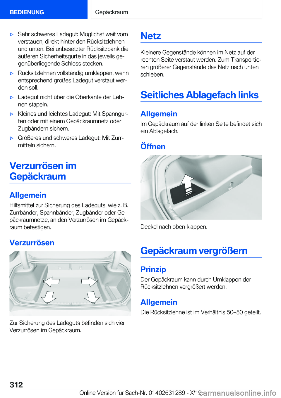 BMW M8 2020  Betriebsanleitungen (in German) 'x�S�e�h�r��s�c�h�w�e�r�e�s��L�a�d�e�g�u�t�:��M�