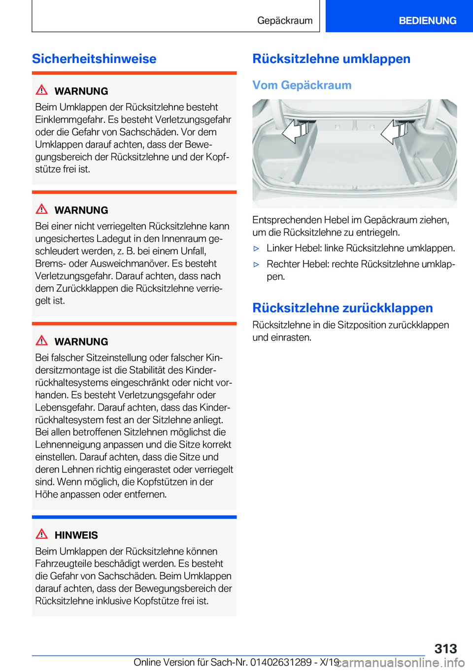 BMW M8 2020  Betriebsanleitungen (in German) �S�i�c�h�e�r�h�e�i�t�s�h�i�n�w�e�i�s�e
�W�A�R�N�U�N�G
�B�e�i�m��U�m�k�l�a�p�p�e�n��d�e�r��R�