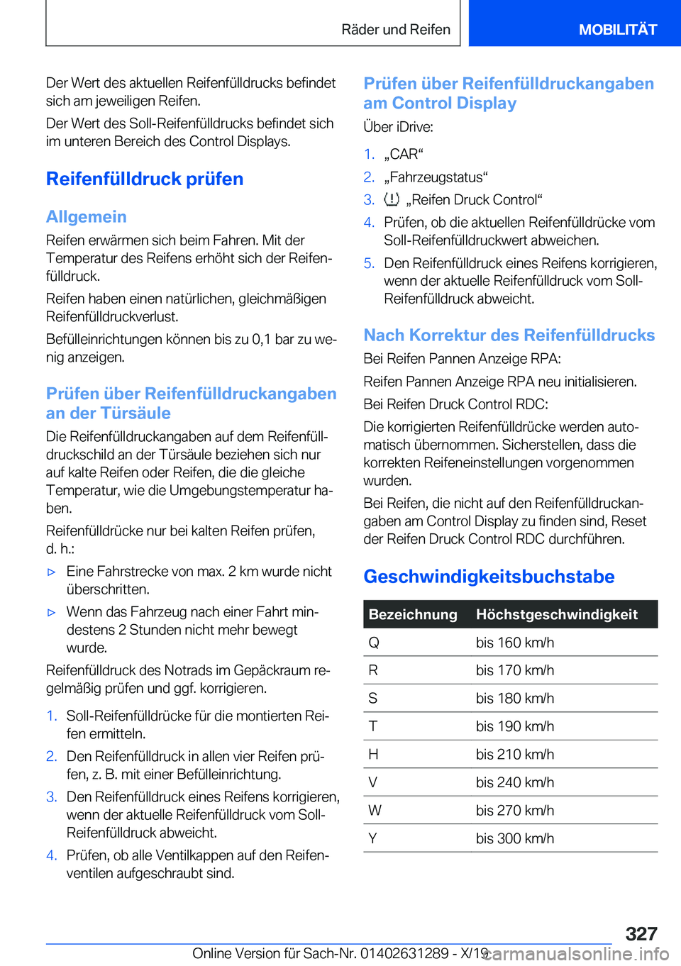 BMW M8 2020  Betriebsanleitungen (in German) �D�e�r��W�e�r�t��d�e�s��a�k�t�u�e�l�l�e�n��R�e�i�f�e�n�f�