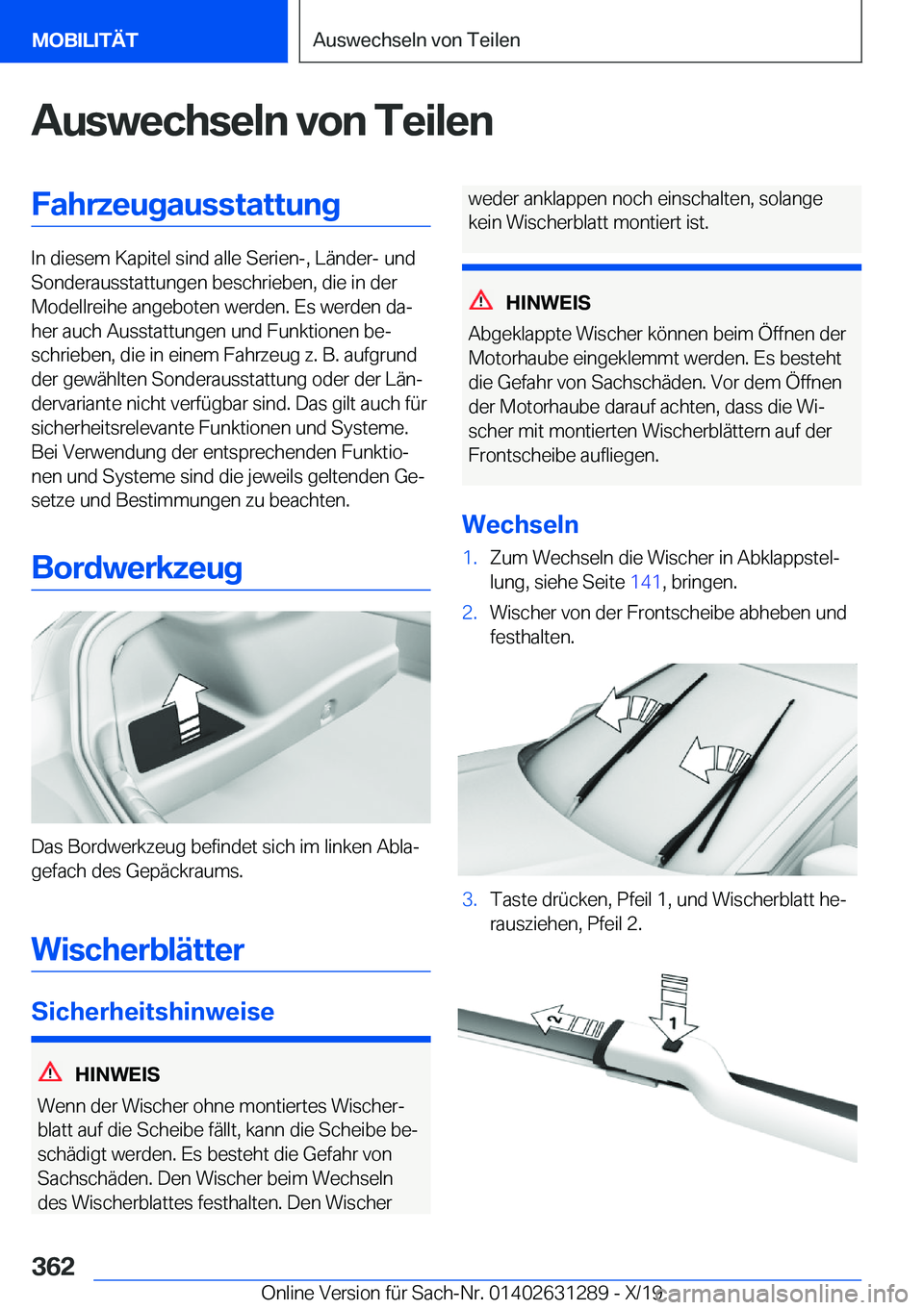 BMW M8 2020  Betriebsanleitungen (in German) �A�u�s�w�e�c�h�s�e�l�n��v�o�n��T�e�i�l�e�n�F�a�h�r�z�e�u�g�a�u�s�s�t�a�t�t�u�n�g
�I�n��d�i�e�s�e�m��K�a�p�i�t�e�l��s�i�n�d��a�l�l�e��S�e�r�i�e�n�-�,��L�