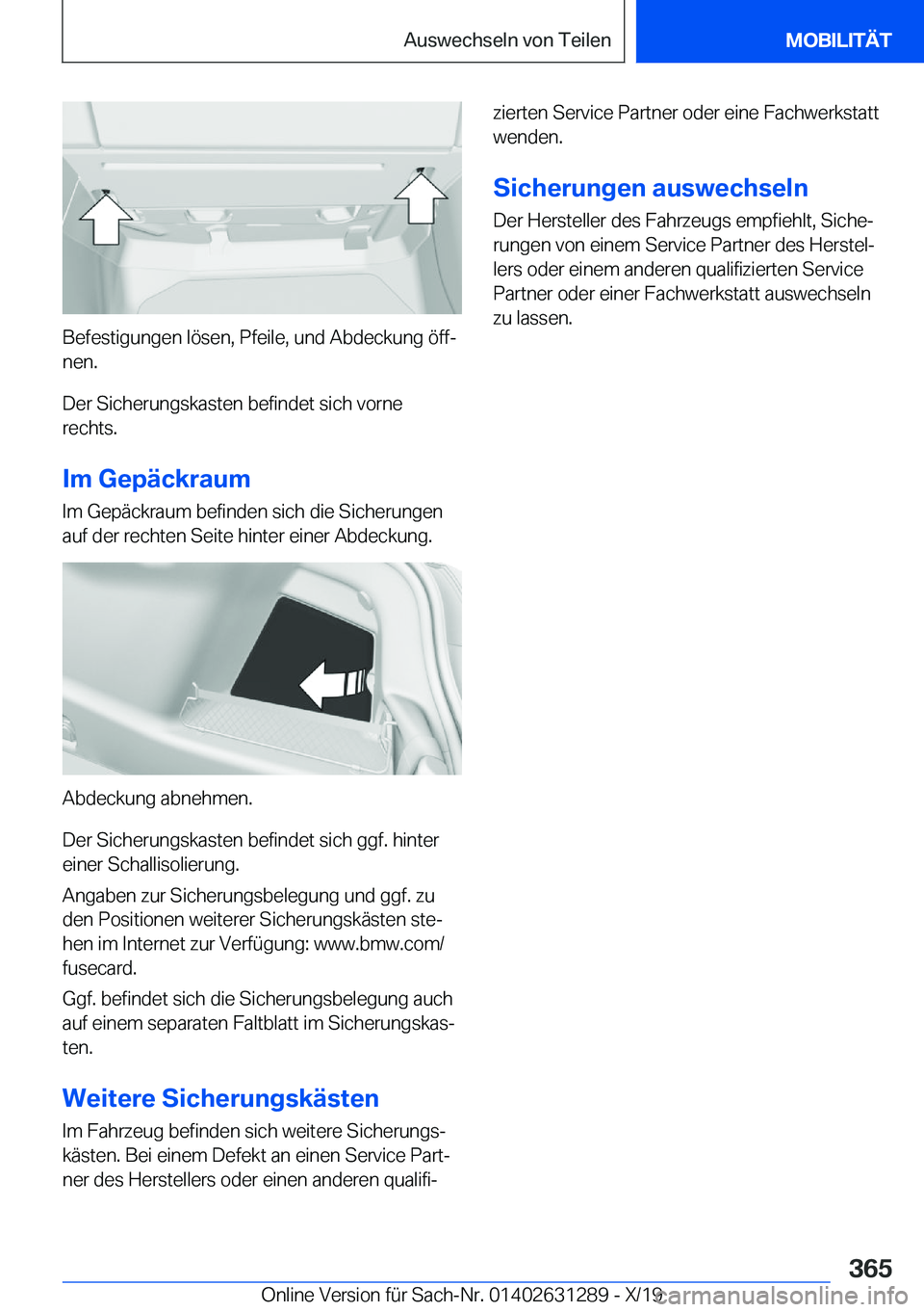 BMW M8 2020  Betriebsanleitungen (in German) �B�e�f�e�s�t�i�g�u�n�g�e�n��l�