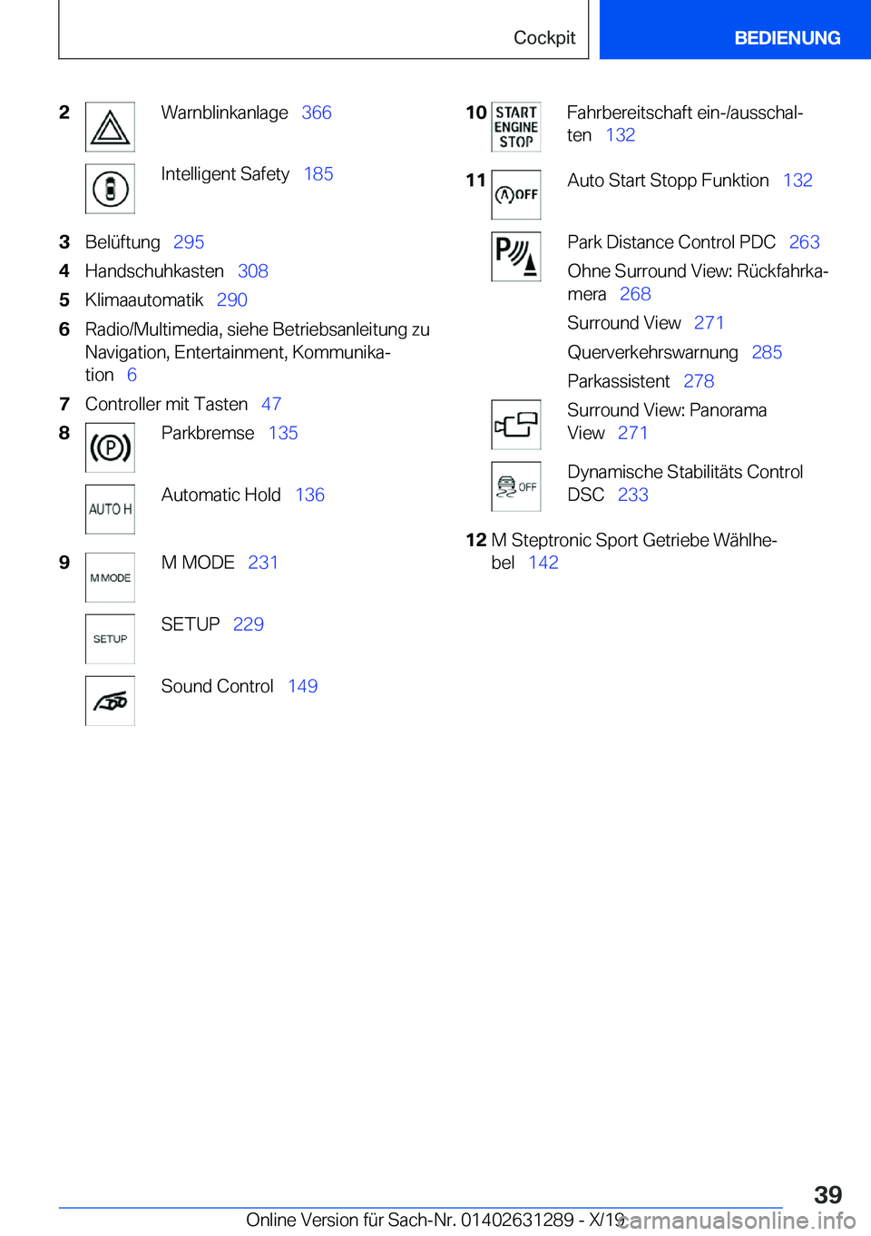BMW M8 2020  Betriebsanleitungen (in German) �2�W�a�r�n�b�l�i�n�k�a�n�l�a�g�e\_�3�6�6�I�n�t�e�l�l�i�g�e�n�t��S�a�f�e�t�y\_ �1�8�5�3�B�e�l�