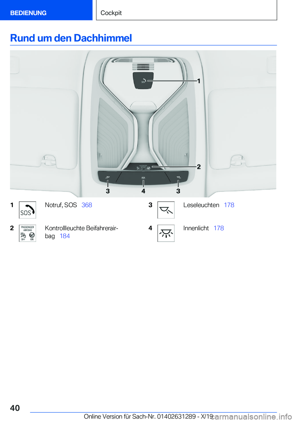 BMW M8 2020  Betriebsanleitungen (in German) �R�u�n�d��u�m��d�e�n��D�a�c�h�h�i�m�m�e�l�1�N�o�t�r�u�f�,��S�O�S\_�3�6�8�2�K�o�n�t�r�o�l�l�l�e�u�c�h�t�e��B�e�i�f�a�h�r�e�r�a�i�rj
�b�a�g\_ �1�8�4�3�L�e�s�e�l�e�u�c�h�t�e�n\_ �1�7�8�4�I�n�