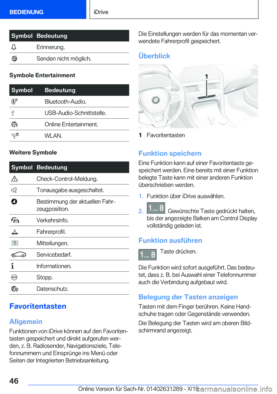 BMW M8 2020  Betriebsanleitungen (in German) �S�y�m�b�o�l�B�e�d�e�u�t�u�n�g��E�r�i�n�n�e�r�u�n�g�.��S�e�n�d�e�n��n�i�c�h�t��m�