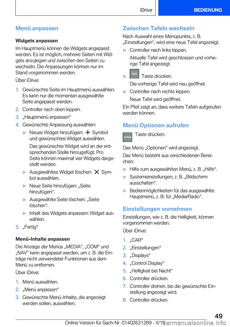 BMW M8 2020  Betriebsanleitungen (in German) �M�e�n�