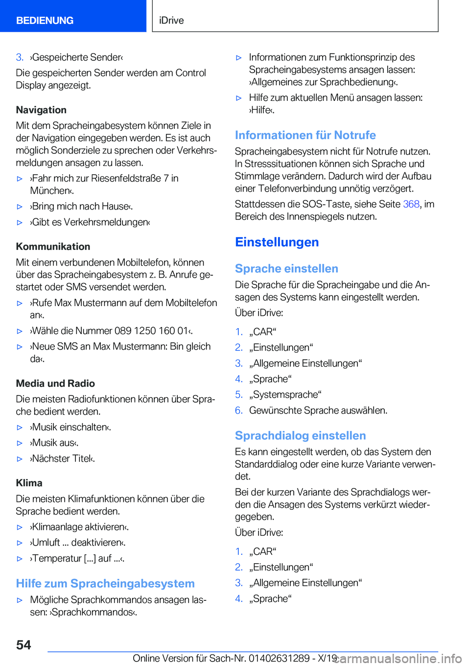 BMW M8 2020  Betriebsanleitungen (in German) �3�.