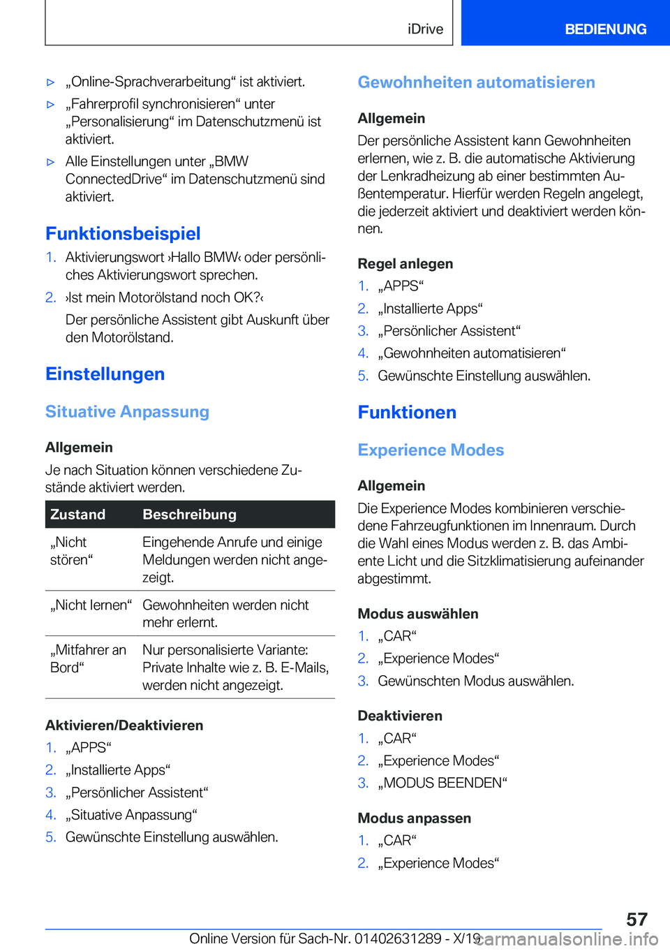 BMW M8 2020  Betriebsanleitungen (in German) 'xx�O�n�l�i�n�e�-�S�p�r�a�c�h�v�e�r�a�r�b�e�i�t�u�n�gv��i�s�t��a�k�t�i�v�i�e�r�t�.'xx�F�a�h�r�e�r�p�r�o�f�i�l��s�y�n�c�h�r�o�n�i�s�i�e�r�e�nv��u�n�t�e�r
x�P�e�r�s�o�n�a�l�i�s�i�e�r�u�