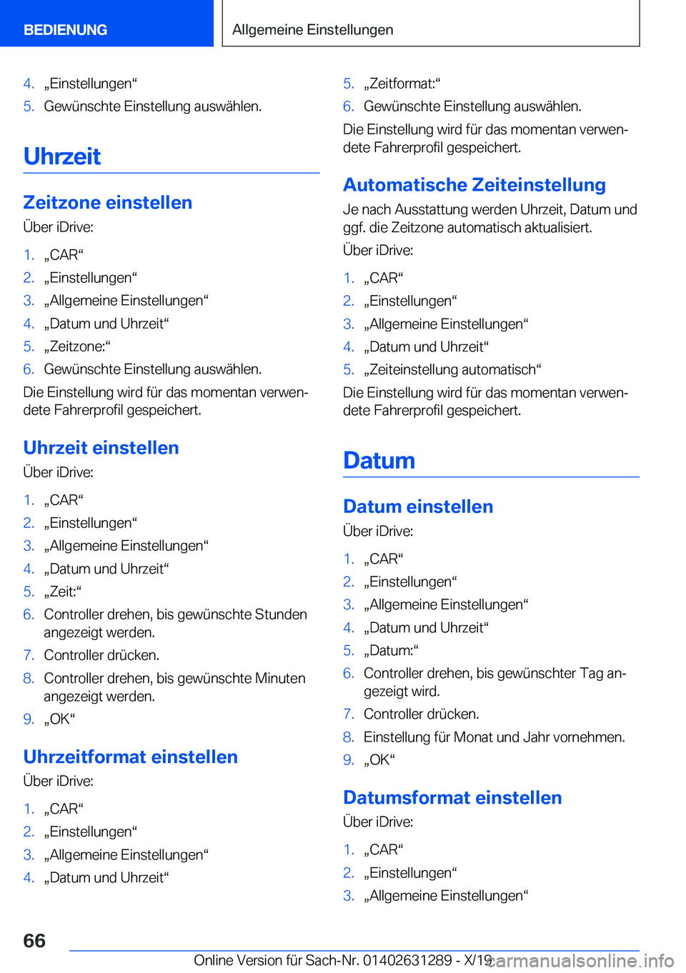 BMW M8 2020  Betriebsanleitungen (in German) �4�.x�E�i�n�s�t�e�l�l�u�n�g�e�nv�5�.�G�e�w�