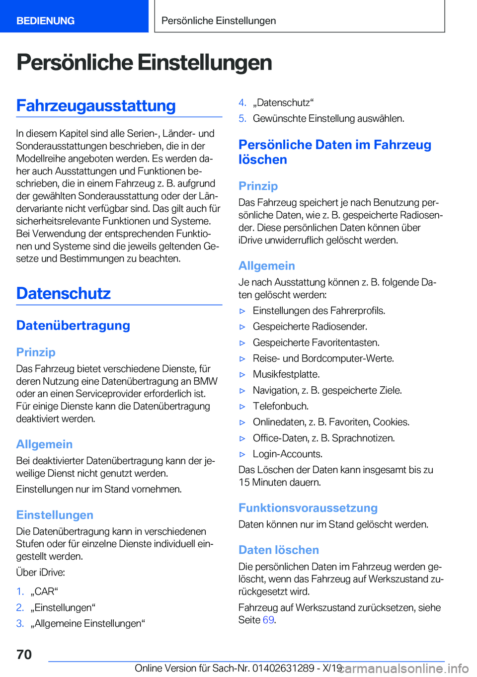 BMW M8 2020  Betriebsanleitungen (in German) �P�e�r�s�