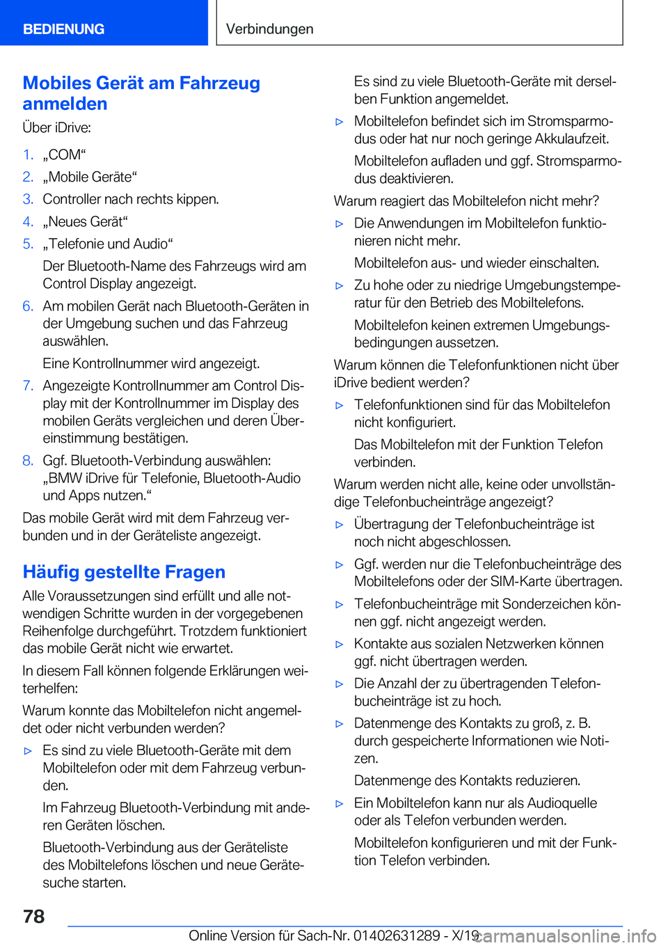 BMW M8 2020  Betriebsanleitungen (in German) �M�o�b�i�l�e�s��G�e�r�