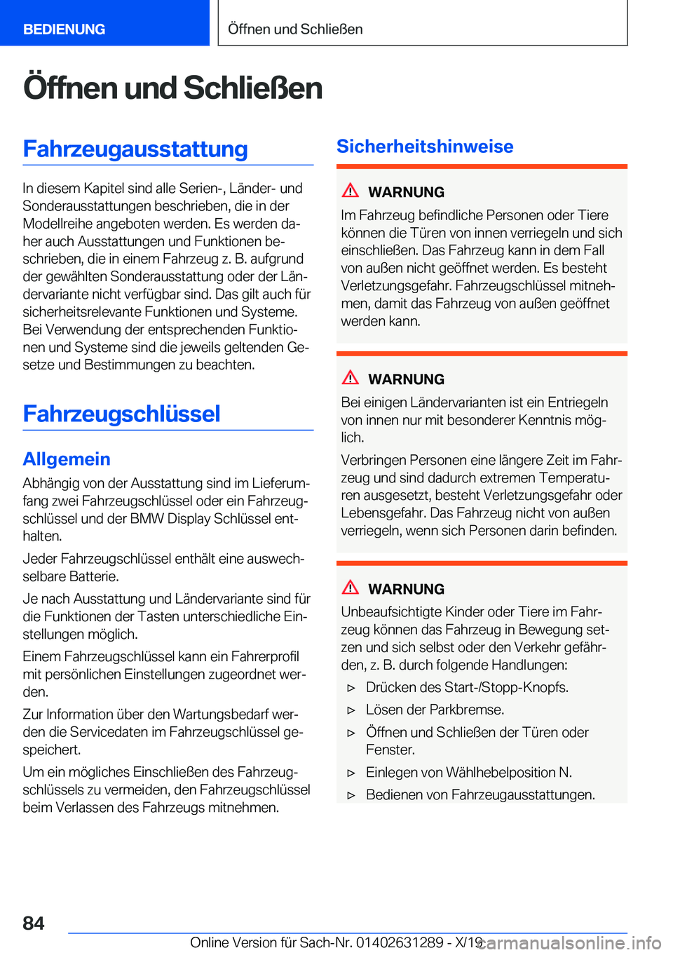 BMW M8 2020  Betriebsanleitungen (in German) �