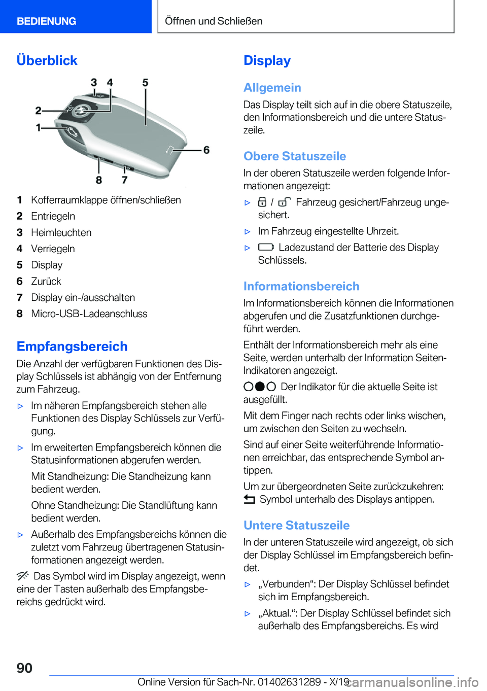 BMW M8 2020  Betriebsanleitungen (in German) �