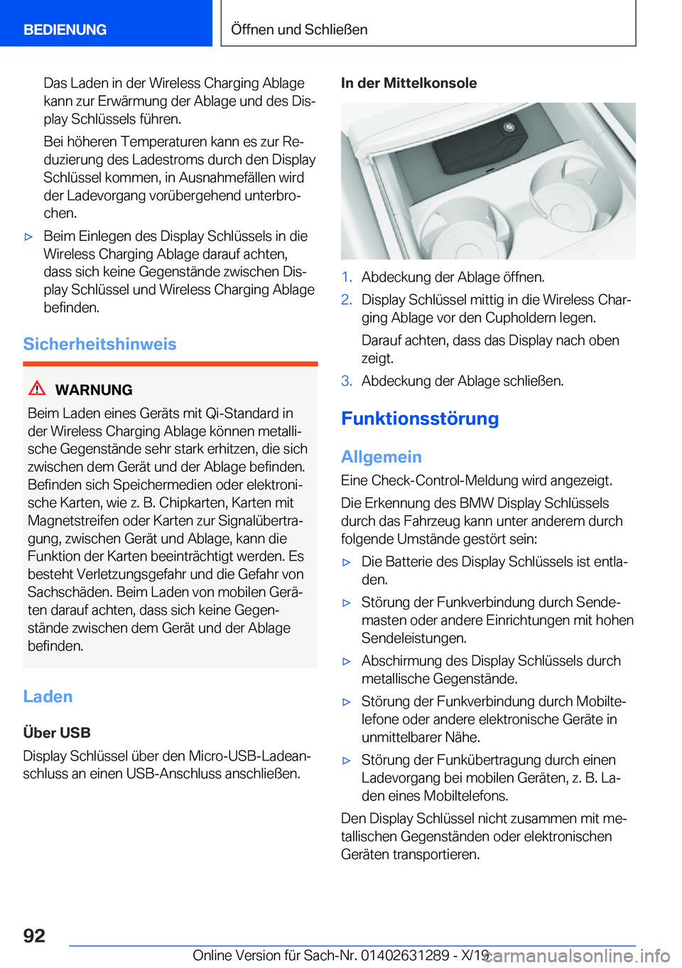 BMW M8 2020  Betriebsanleitungen (in German) �D�a�s��L�a�d�e�n��i�n��d�e�r��W�i�r�e�l�e�s�s��C�h�a�r�g�i�n�g��A�b�l�a�g�e
�k�a�n�n��z�u�r��E�r�w�