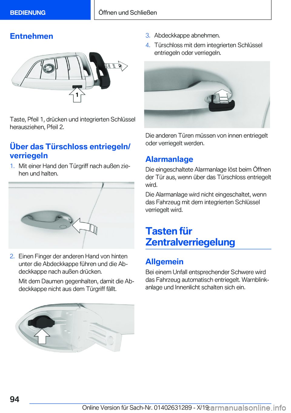 BMW M8 2020  Betriebsanleitungen (in German) �E�n�t�n�e�h�m�e�n
�T�a�s�t�e�,��P�f�e�i�l��1�,��d�r�