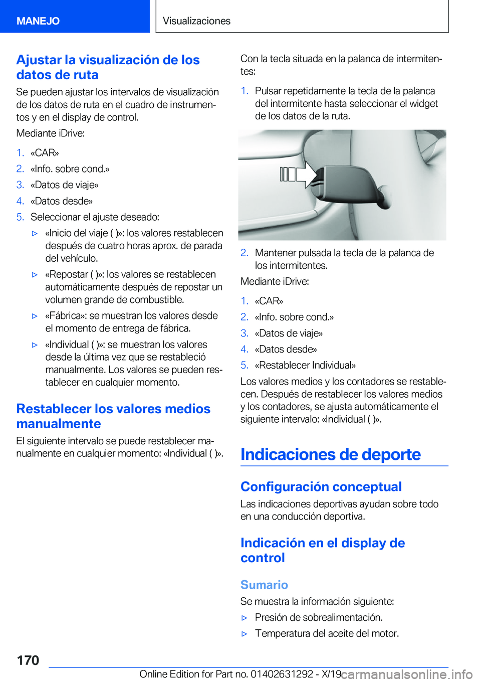 BMW M8 2020  Manuales de Empleo (in Spanish) �A�j�u�s�t�a�r��l�a��v�i�s�u�a�l�i�z�a�c�i�