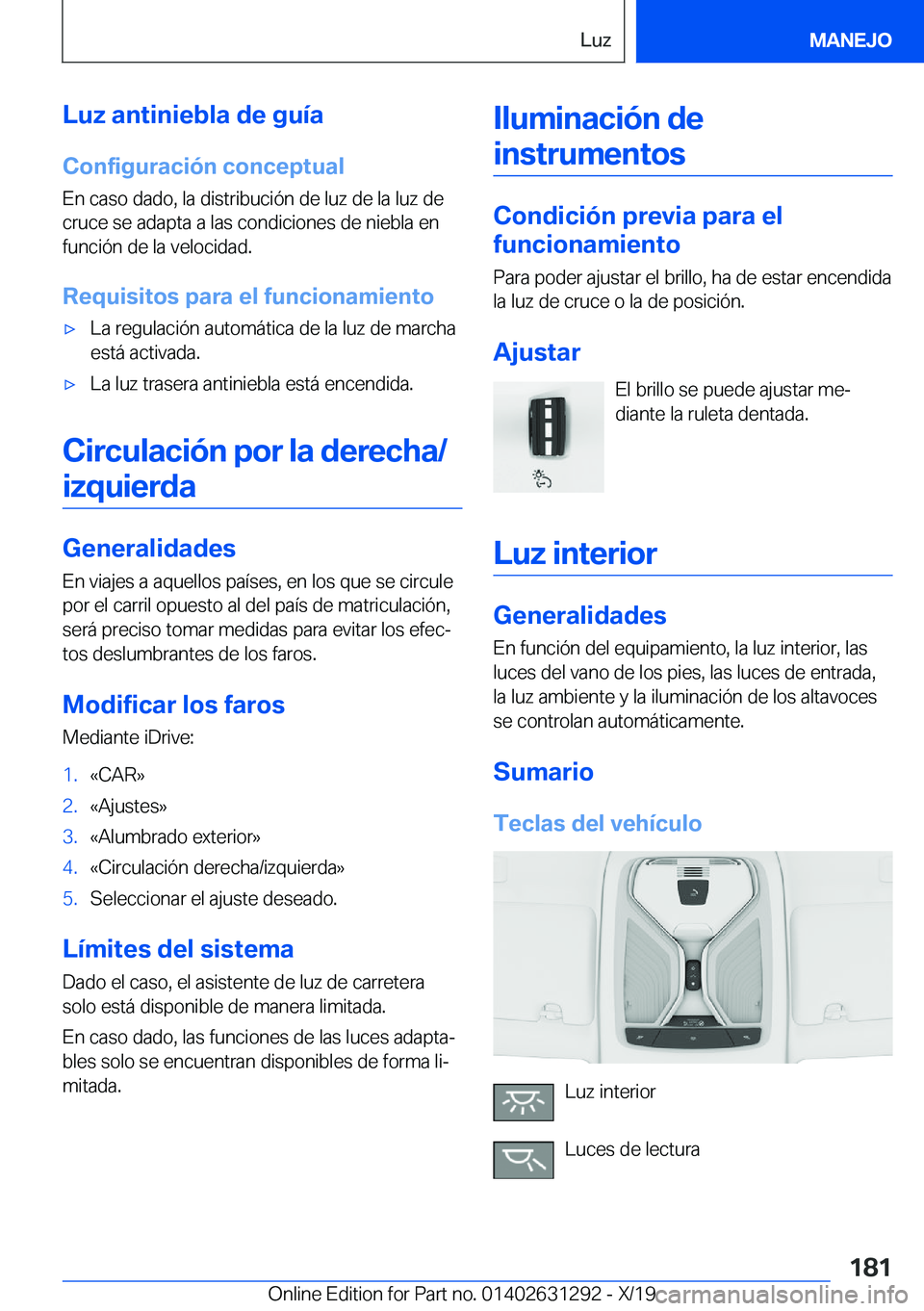 BMW M8 2020  Manuales de Empleo (in Spanish) �L�u�z��a�n�t�i�n�i�e�b�l�a��d�e��g�u�