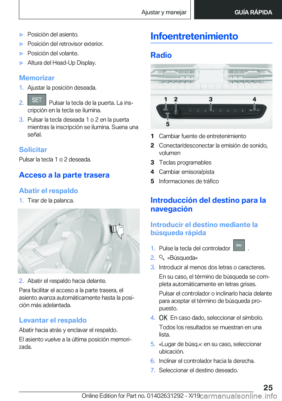 BMW M8 2020  Manuales de Empleo (in Spanish) x�P�o�s�i�c�i�
