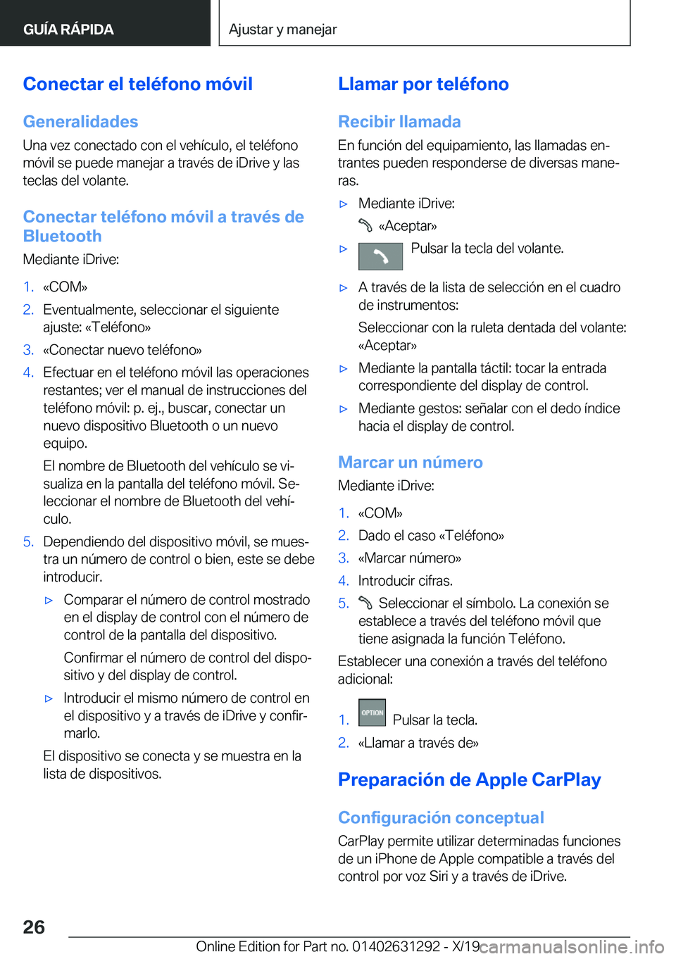 BMW M8 2020  Manuales de Empleo (in Spanish) �C�o�n�e�c�t�a�r��e�l��t�e�l�