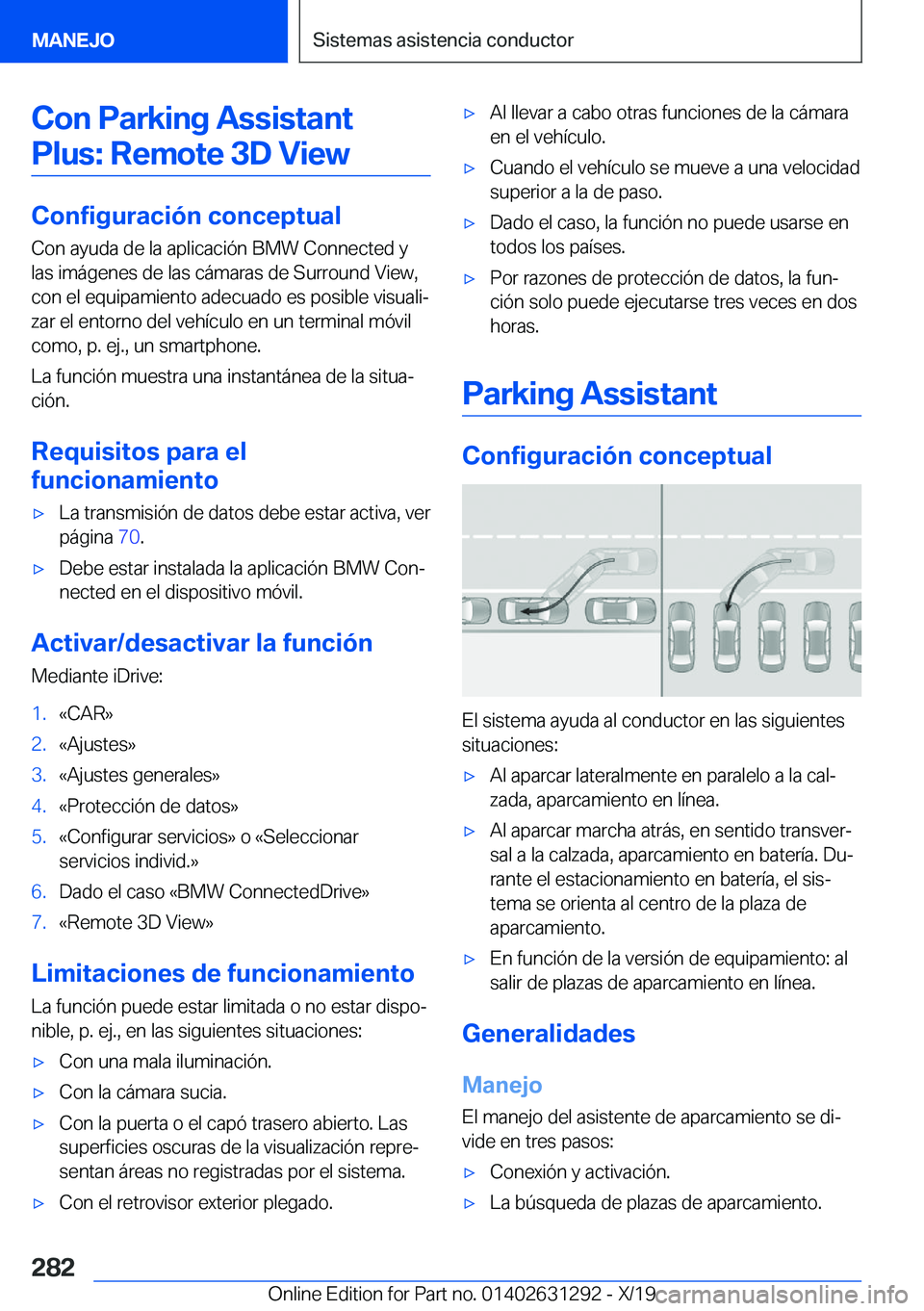 BMW M8 2020  Manuales de Empleo (in Spanish) �C�o�n��P�a�r�k�i�n�g��A�s�s�i�s�t�a�n�t�P�l�u�s�:��R�e�m�o�t�e��3�D��V�i�e�w
�C�o�n�f�i�g�u�r�a�c�i�