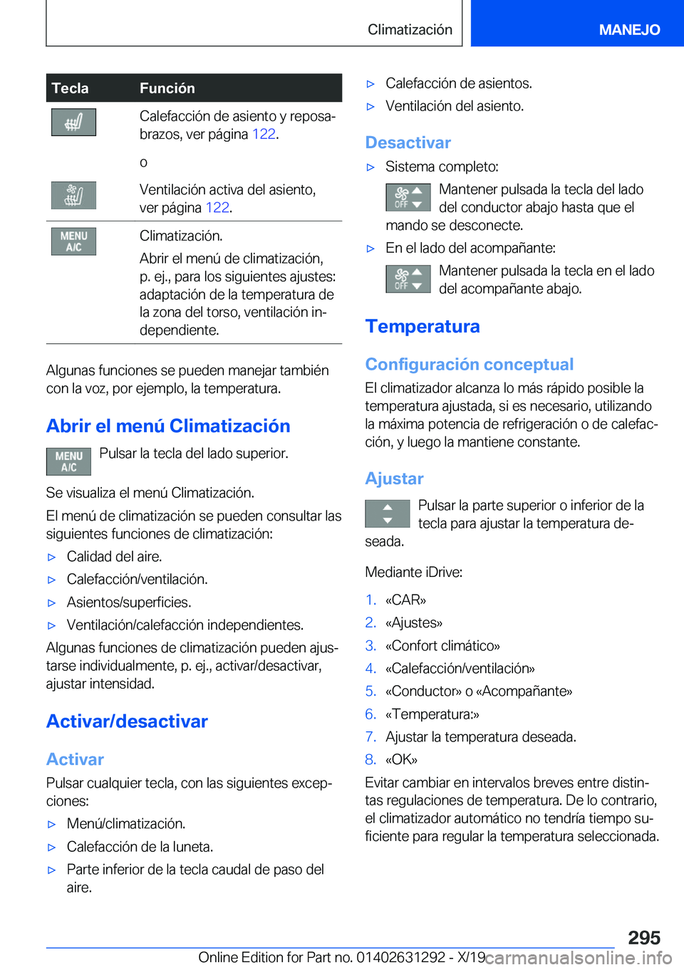 BMW M8 2020  Manuales de Empleo (in Spanish) �T�e�c�l�a�F�u�n�c�i�