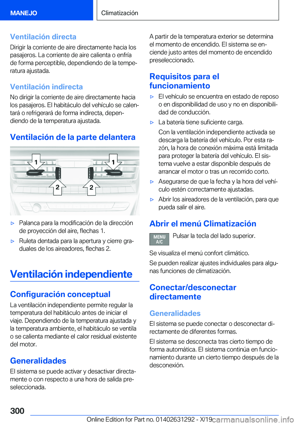 BMW M8 2020  Manuales de Empleo (in Spanish) �V�e�n�t�i�l�a�c�i�