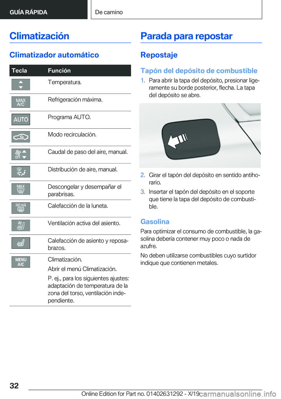 BMW M8 2020  Manuales de Empleo (in Spanish) �C�l�i�m�a�t�i�z�a�c�i�