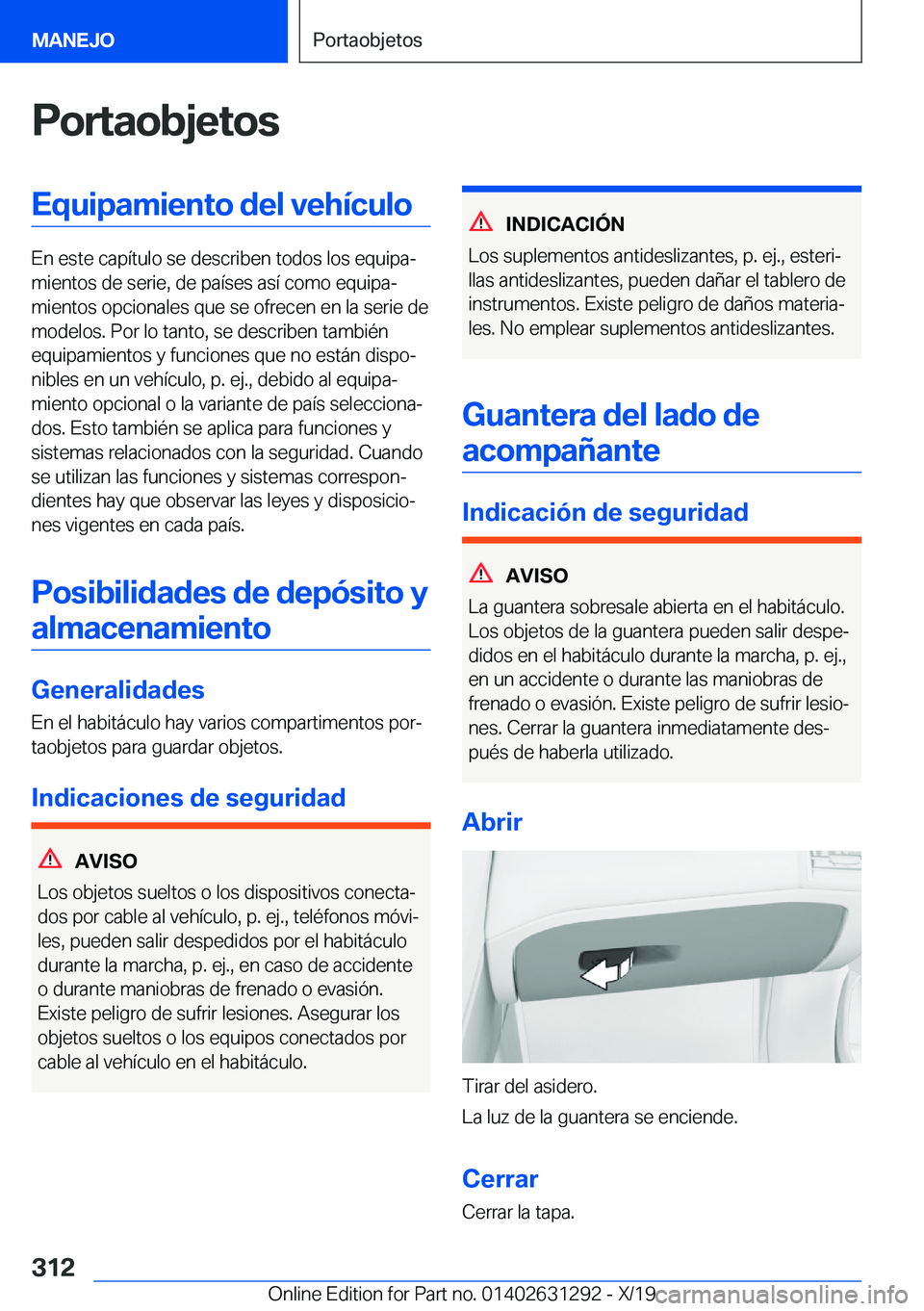 BMW M8 2020  Manuales de Empleo (in Spanish) �P�o�r�t�a�o�b�j�e�t�o�s�E�q�u�i�p�a�m�i�e�n�t�o��d�e�l��v�e�h�