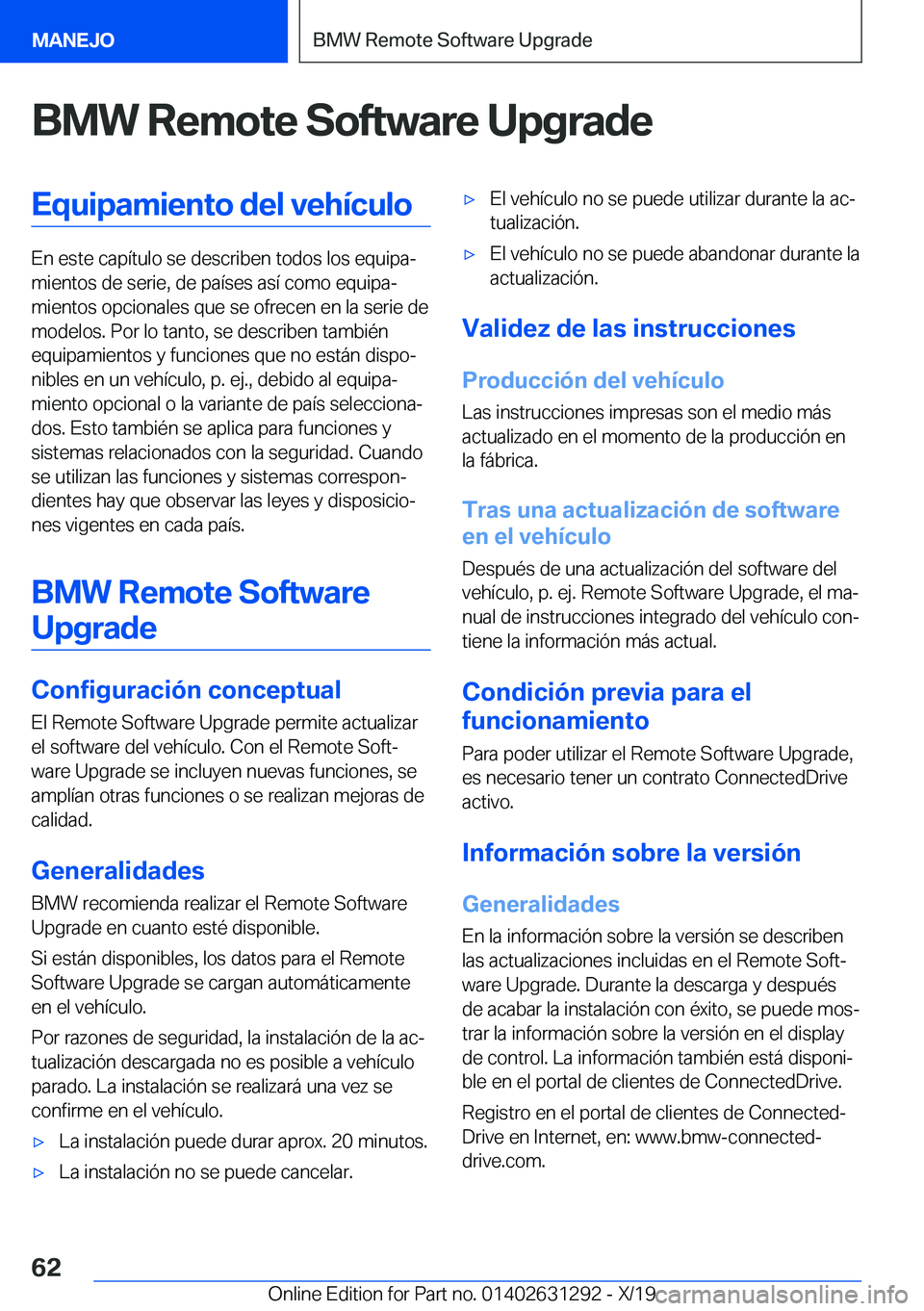 BMW M8 2020  Manuales de Empleo (in Spanish) �B�M�W��R�e�m�o�t�e��S�o�f�t�w�a�r�e��U�p�g�r�a�d�e�E�q�u�i�p�a�m�i�e�n�t�o��d�e�l��v�e�h�