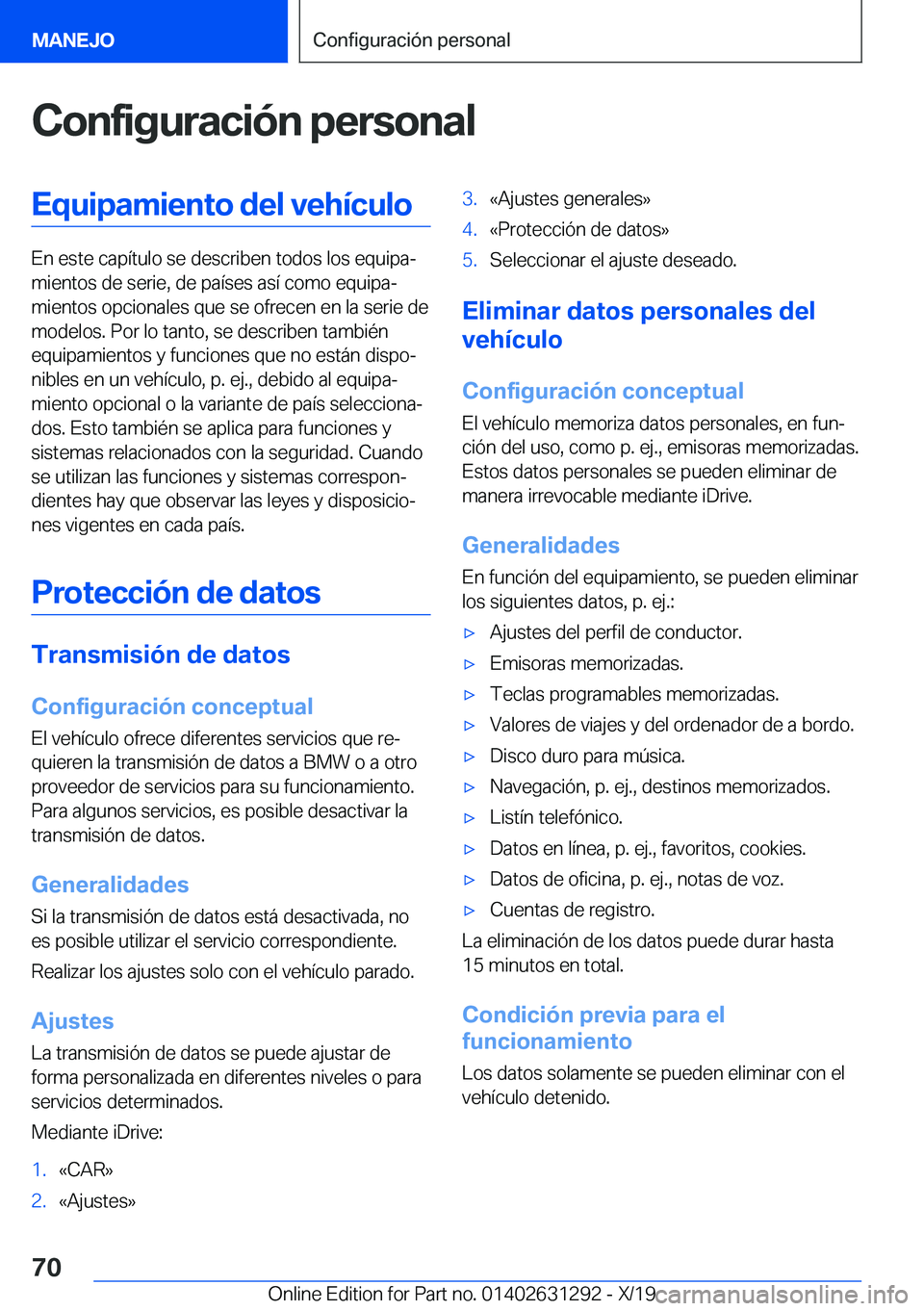BMW M8 2020  Manuales de Empleo (in Spanish) �C�o�n�f�i�g�u�r�a�c�i�