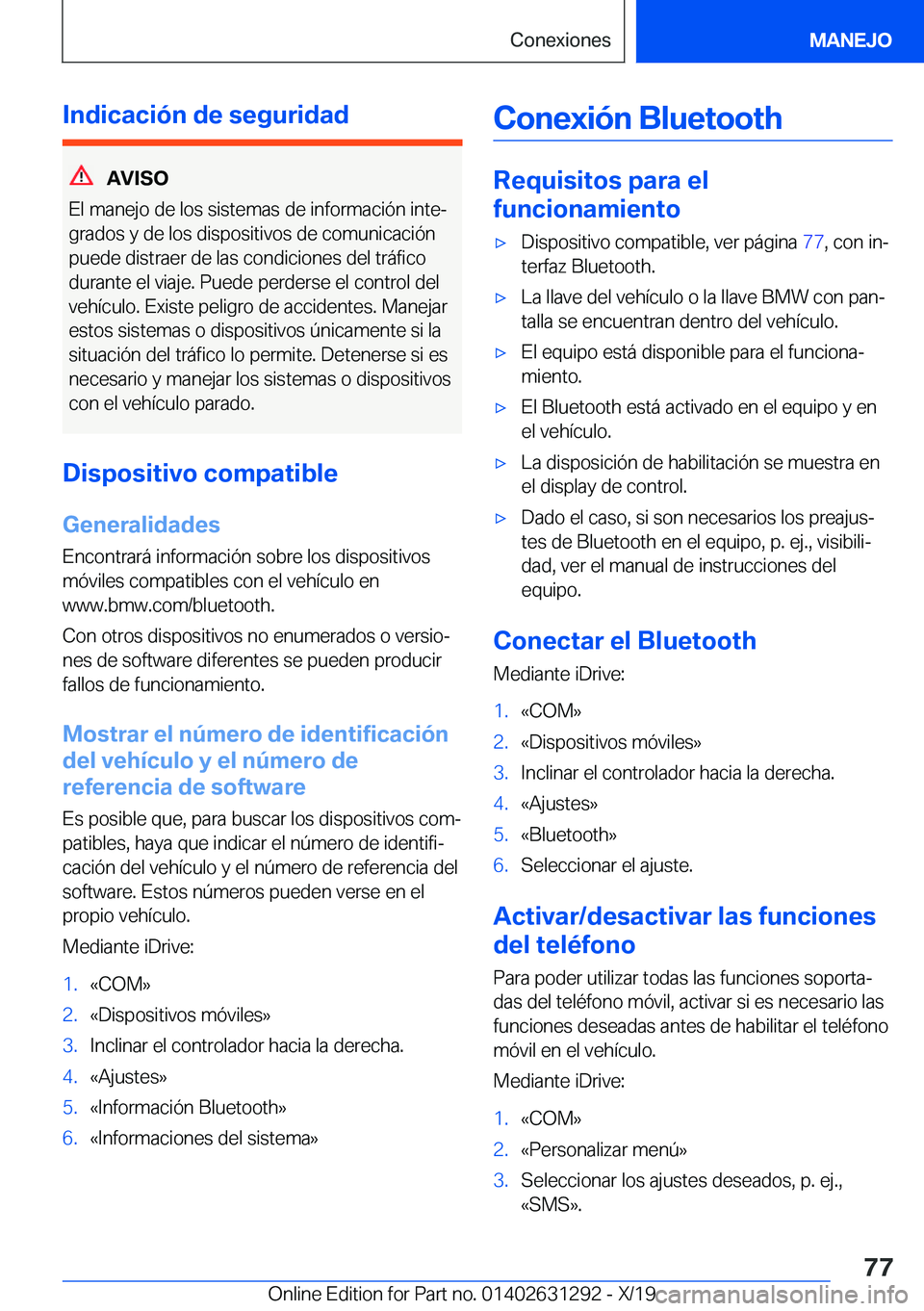BMW M8 2020  Manuales de Empleo (in Spanish) �I�n�d�i�c�a�c�i�