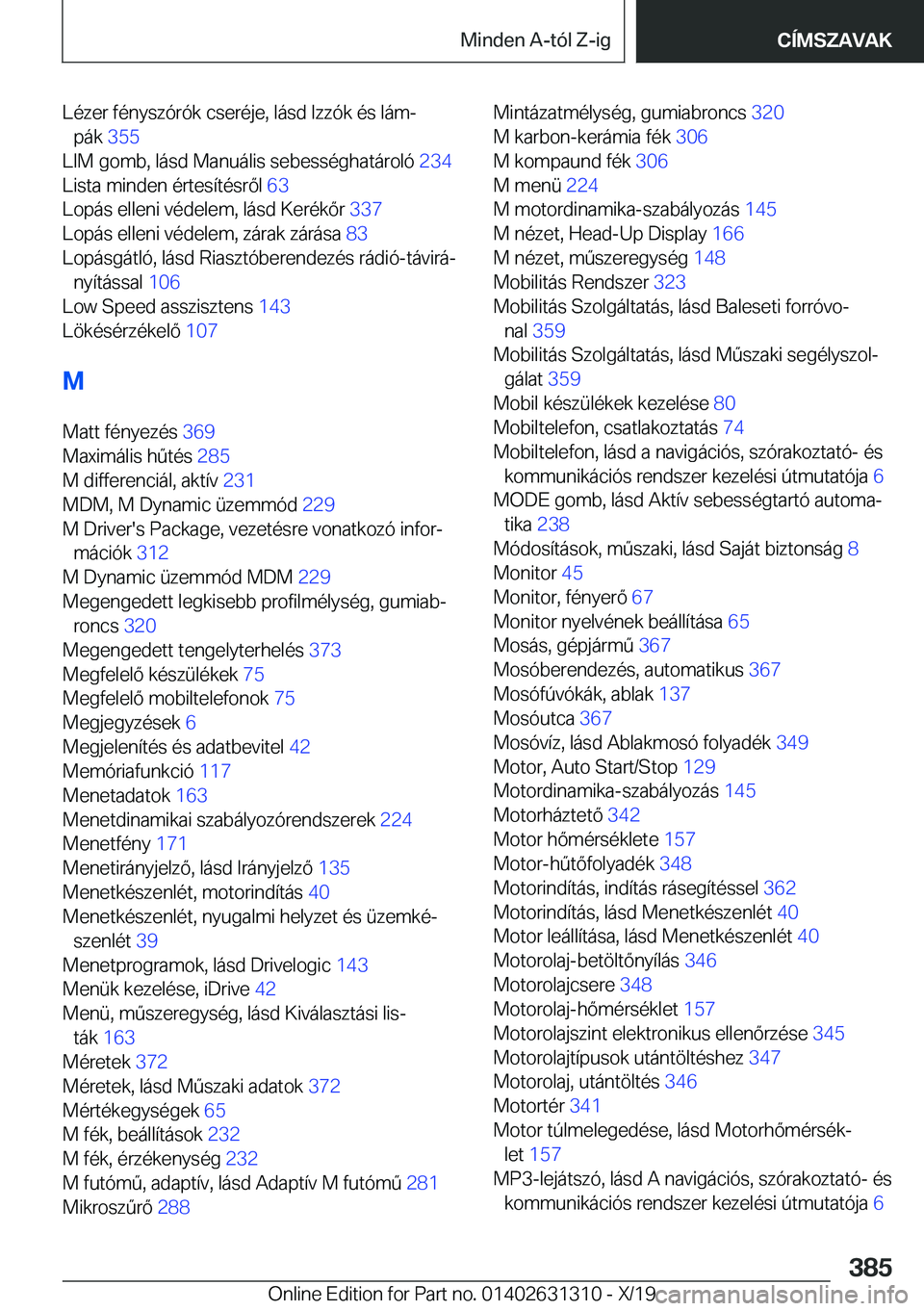 BMW M8 2020  Kezelési útmutató (in Hungarian) �L�
