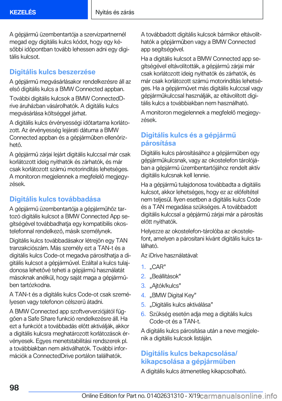 BMW M8 2020  Kezelési útmutató (in Hungarian) �A��g�