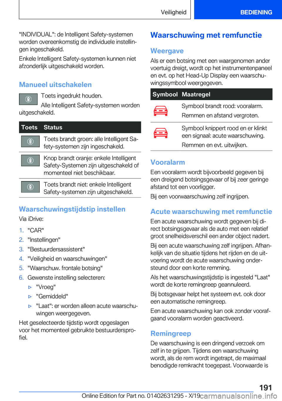 BMW M8 2020  Instructieboekjes (in Dutch) ��I�N�D�I�V�I�D�U�A�L��:��d�e��I�n�t�e�l�l�i�g�e�n�t��S�a�f�e�t�y�-�s�y�s�t�e�m�e�n
�w�o�r�d�e�n��o�v�e�r�e�e�n�k�o�m�s�t�i�g��d�e��i�n�d�i�v�i�d�u�e�l�e��i�n�s�t�e�l�l�i�nj
�g�e�n��i�n�g�e