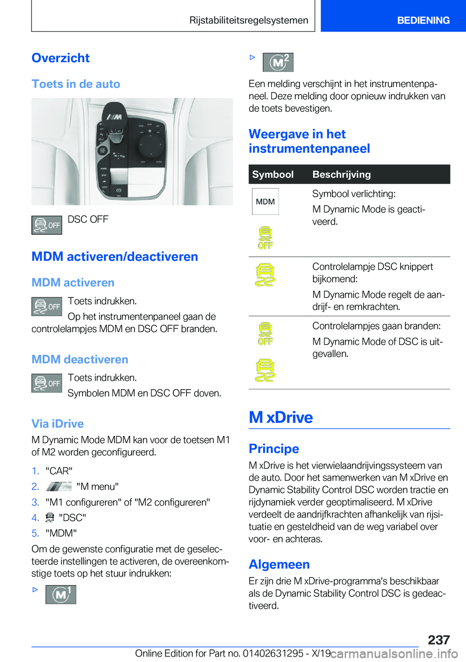 BMW M8 2020  Instructieboekjes (in Dutch) �O�v�e�r�z�i�c�h�t�T�o�e�t�s��i�n��d�e��a�u�t�o
�D�S�C��O�F�F
�M�D�M��a�c�t�i�v�e�r�e�n�/�d�e�a�c�t�i�v�e�r�e�n
�M�D�M��a�c�t�i�v�e�r�e�n �T�o�e�t�s��i�n�d�r�u�k�k�e�n�.
�O�p��h�e�t��i�n�s�t�
