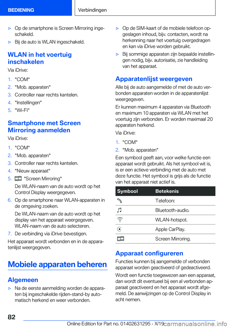 BMW M8 2020  Instructieboekjes (in Dutch) 'x�O�p��d�e��s�m�a�r�t�p�h�o�n�e��i�s��S�c�r�e�e�n��M�i�r�r�o�r�i�n�g��i�n�g�ej
�s�c�h�a�k�e�l�d�.'x�B�i�j��d�e��a�u�t�o��i�s��W�L�A�N��i�n�g�e�s�c�h�a�k�e�l�d�.
�W�L�A�N��i�n��h