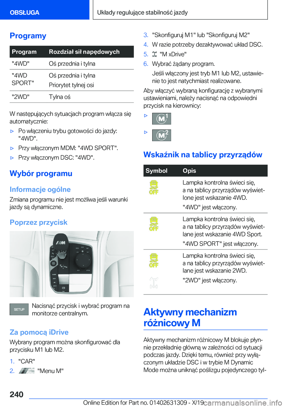 BMW M8 2020  Instrukcja obsługi (in Polish) �P�r�o�g�r�a�m�y�P�r�o�g�r�a�m�R�o�z�d�z�i�a�ł��s�i�ł��n�a�p�