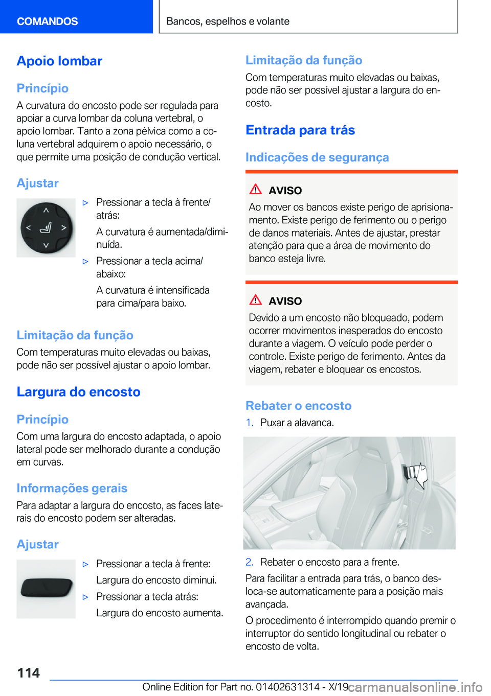 BMW M8 2020  Manual do condutor (in Portuguese) �A�p�o�i�o��l�o�m�b�a�r�P�r�i�n�c�