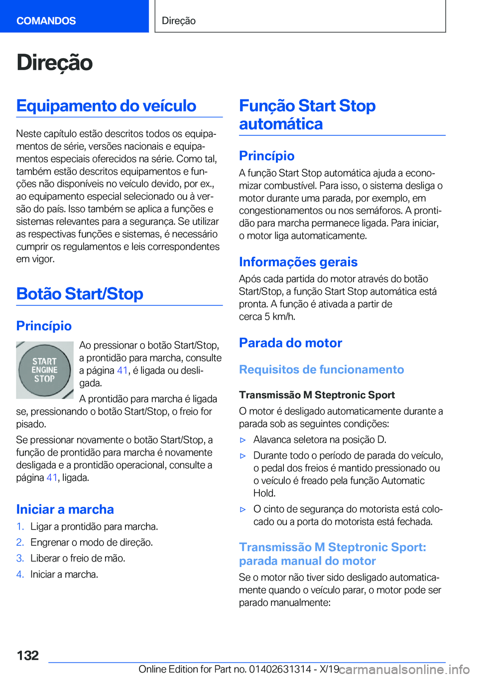 BMW M8 2020  Manual do condutor (in Portuguese) �D�i�r�e�