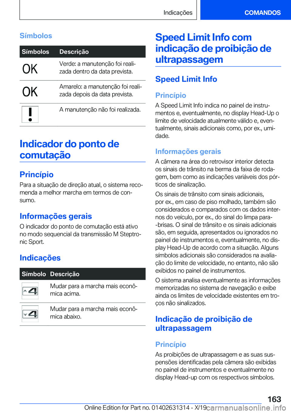 BMW M8 2020  Manual do condutor (in Portuguese) �S�